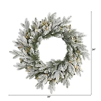 24" LED Flocked Artificial Christmas Wreath