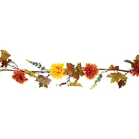 6ft. Unlit Autumn Harvest Thanksgiving Mixed Fall Leaf & Mum Flower Garland