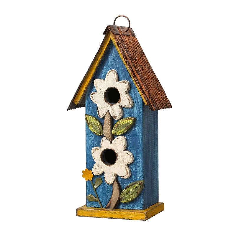 Glitzhome® 13.75" Distressed Flower Birdhouse