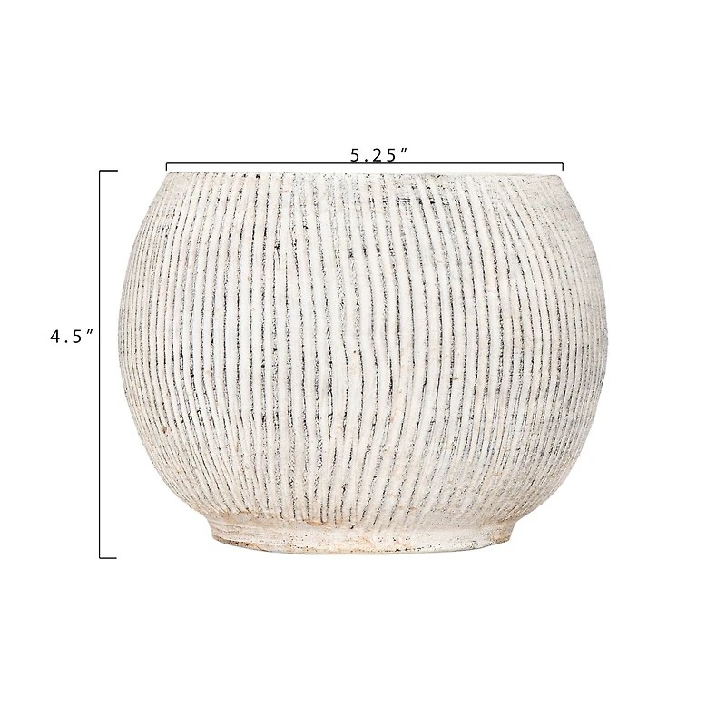 Hello Honey® 5" Distressed Cream Fluted Texture Terra Cotta Planter