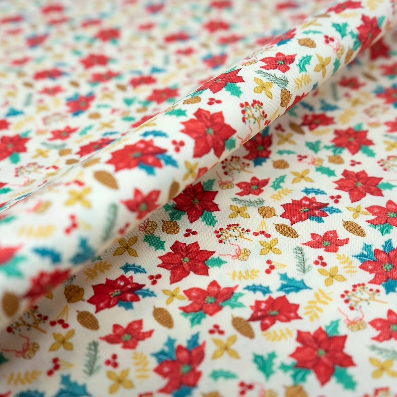 SINGER Christmas Holiday Nordic Poinsettia Cotton Fabric