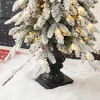 2 Pack 4ft. Pre-Lit Flocked Red Berry Fir Artificial Christmas Porch Tree in Urn, Warm White Lights