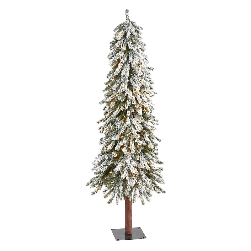 5ft. Pre-Lit Flocked Grand Alpine Artificial Christmas Tree, Clear LED Lights