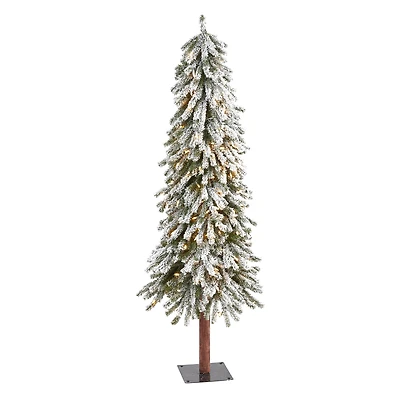 5ft. Pre-Lit Flocked Grand Alpine Artificial Christmas Tree, Clear LED Lights