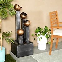 42" Dark Gray Metal Whitewashed Elevated Pillar Fountain with Round Copper Pots