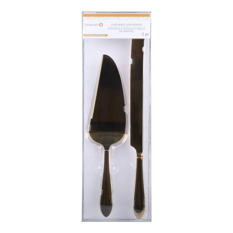 Gold-Finished Stainless Steel Cake Knife & Server Set by Celebrate It™
