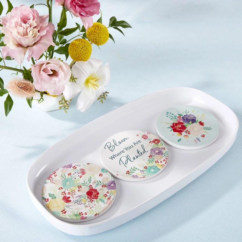 Kate Aspen® Garden Blooms Ceramic Coasters with Holder, 6ct.