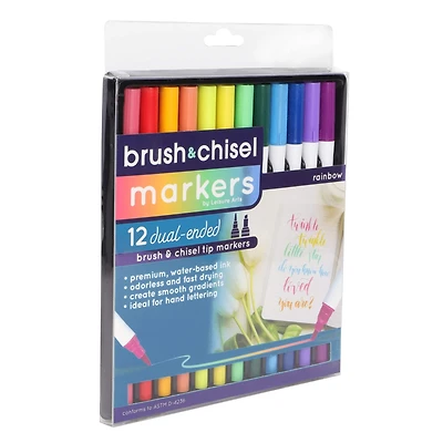 Leisure Arts® 12 Color Rainbow Brush & Chisel Dual Tip Marker Set