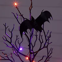 2ft. Pre-Lit Artificial Halloween Black Spooky Twig Tree with Bats and 40 Orange & Purple LED Lights
