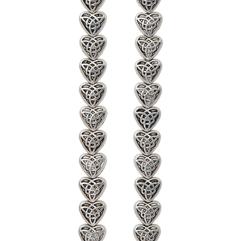 12 Pack: Antique Silver Carved Heart Beads, 8mm by Bead Landing™