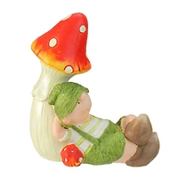 8.25" Young Boy Gnome Under a Mushroom Spring Outdoor Garden Figure