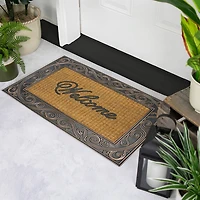 Brown & Black Scrollwork Rectangular Welcome Doormat