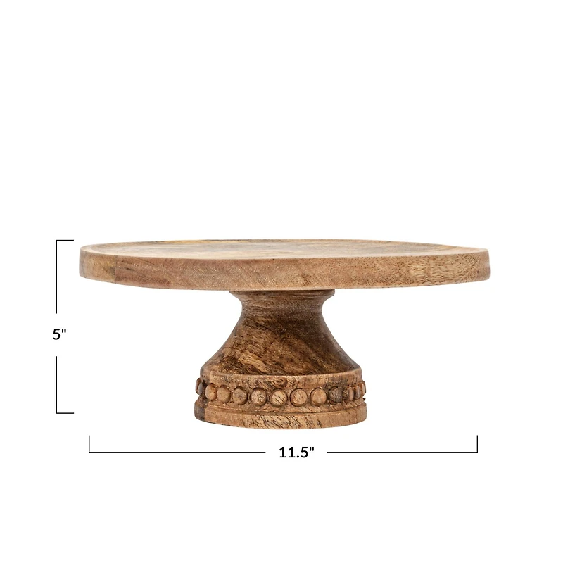 Hello Honey® 11.5" Hand-Carved Mango Wood Pedestal with Wood Beads
