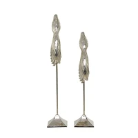 Silver Aluminum Eclectic Birds Sculpture, Set of 2" 32", 27"
