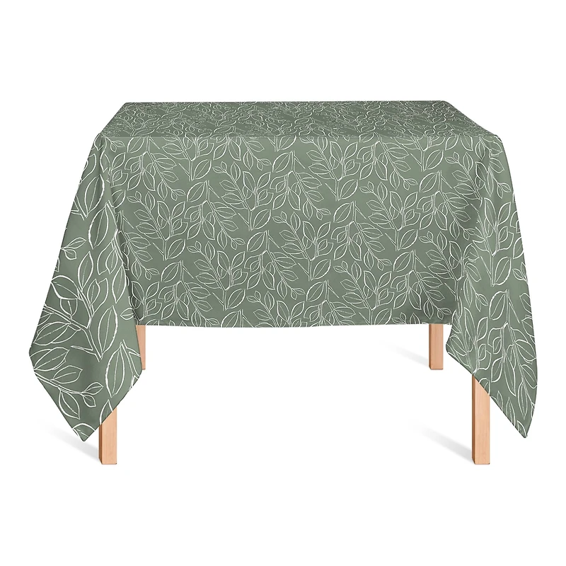 58" Sage Lined Leaves Tablecloth
