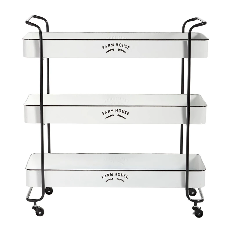 35" White Metal Farmhouse Storage Rolling Cart