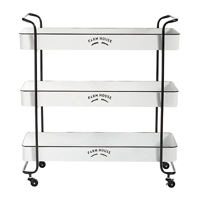 35" White Metal Farmhouse Storage Rolling Cart