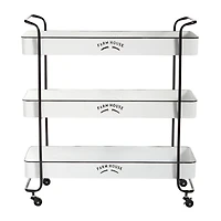 35" White Metal Farmhouse Storage Rolling Cart