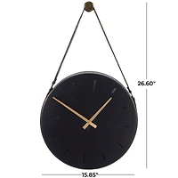 27" Black Stainless Steel Wall Clock with Leather Hanging Straps