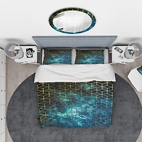 Designart 'Yellow Cubes over Blue Cosmic Background' Modern & Contemporary Bedding Set