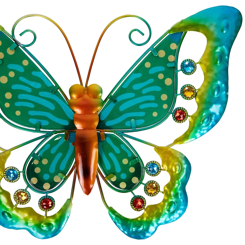 12" Green Metal Butterfly Outdoor Garden Wall Hanging