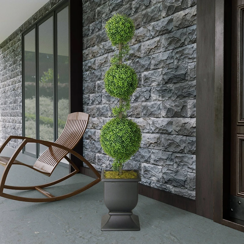 5ft. Topiary Triple Ball Boxwood Artificial Tree in Decorative Urn