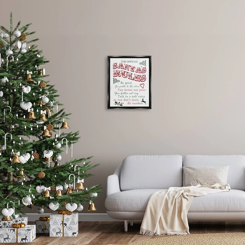 Stupell Industries Official Santa's Rules Christmas List Framed Floater Canvas Wall Art