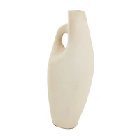 15" Beige Paper Mache Abstract Curved Vase with Handle