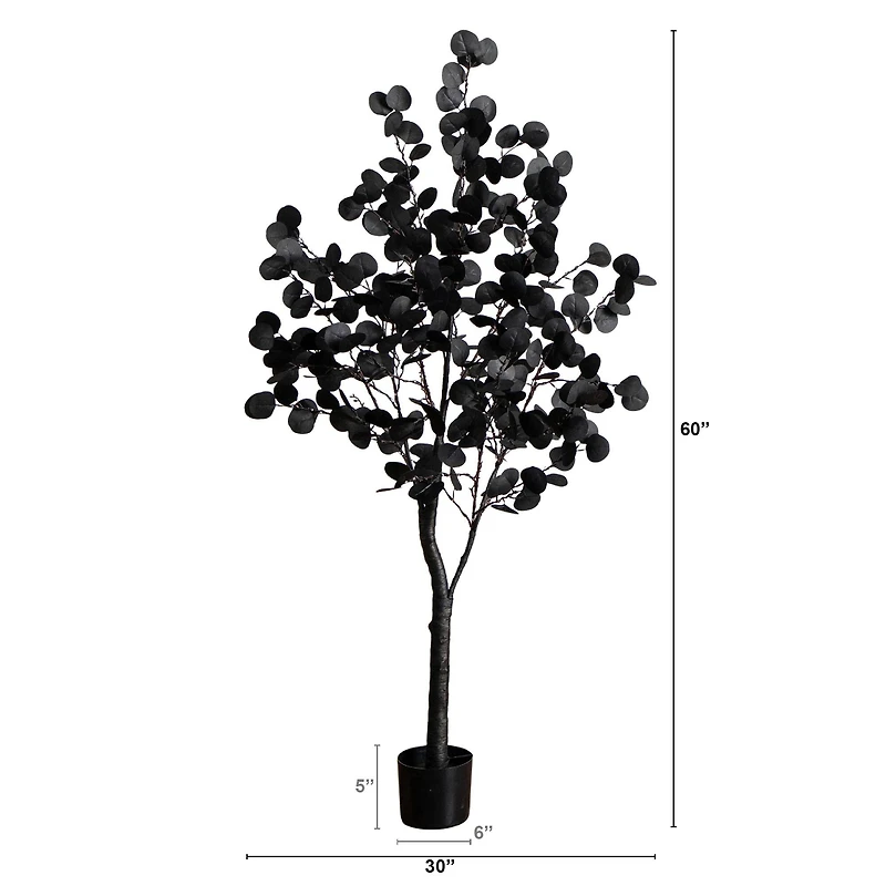 5ft. Pre-Lit Artificial Halloween Black Eucalyptus Tree with 220 Orange & Purple LED Lights