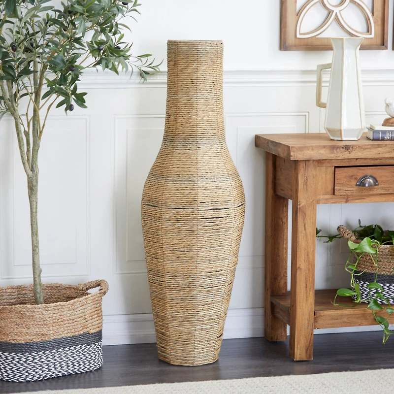 Brown Faux Seagrass Handmade Tall Woven Floor Vase 14" x 14" x 44"