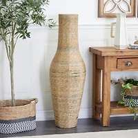 Brown Faux Seagrass Handmade Tall Woven Floor Vase 14" x 14" x 44"