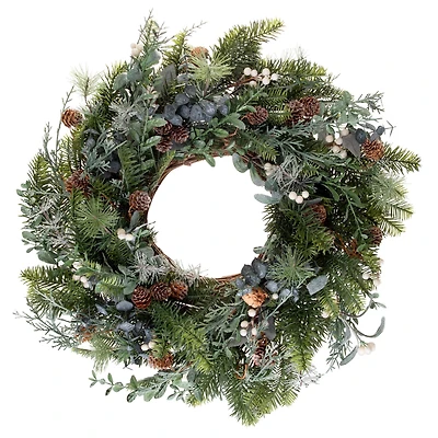 Village Lighting 24" Pre-Lit Rustic White Berry Christmas Wreath, Clear LED Lights