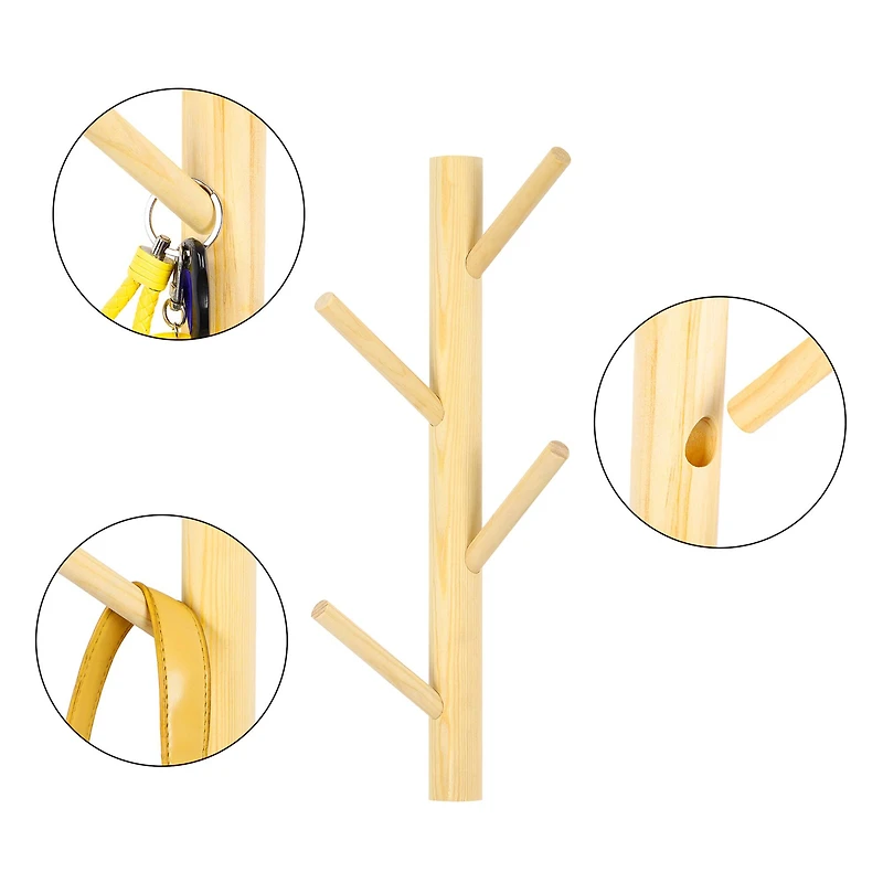 NEX™ 4-Hook Natural Wood Wall Mounted Tree Branch Coat Rack