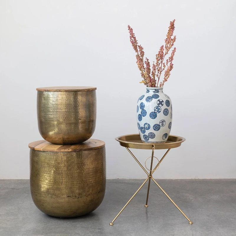 Hello Honey® 21" Brass Finish Art Deco Metal Folding Tray Table