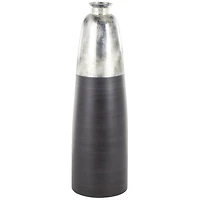 34" Black Glass Brushed Two-Toned Floor Vase with Textured Silver Top