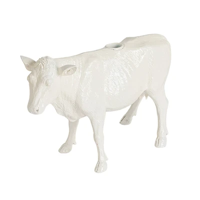 Hello Honey® 12" White Rustic Farmhouse Cow Taper Candle Holder