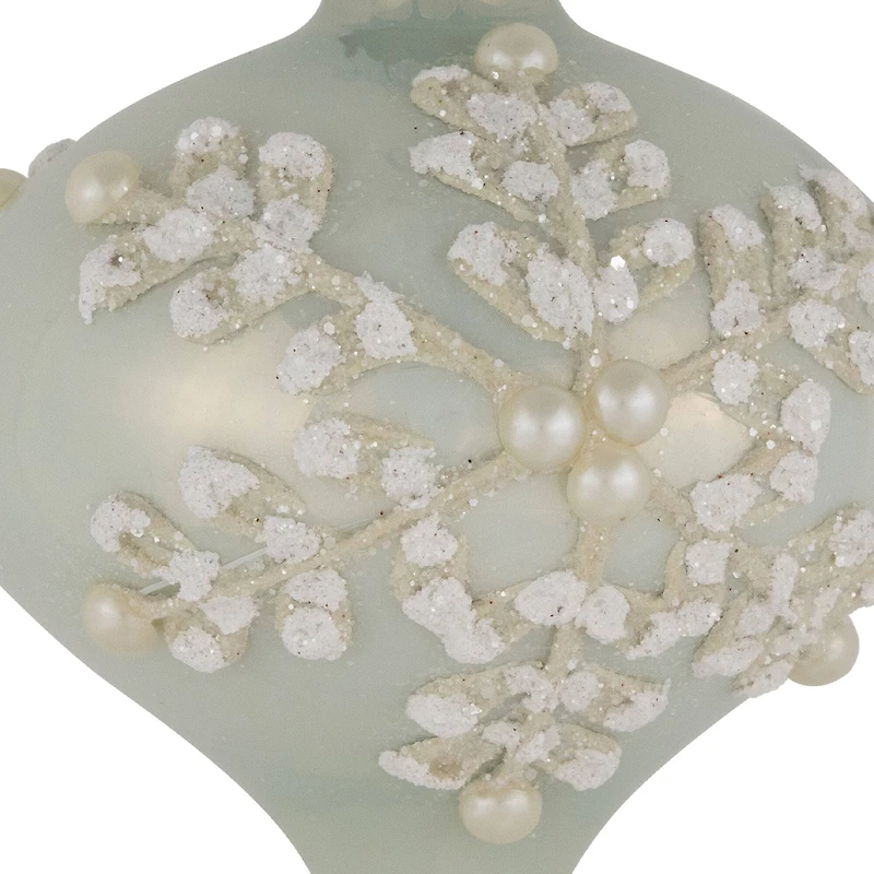 2ct. Pastel Green Icy Snowflakes Glass Onion Ornaments