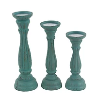 Blue Wood Traditional Candle Holder Set