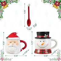 Glitzhome® Christmas Ceramic Santa & Snowman Mug with Lid & Spoon Set