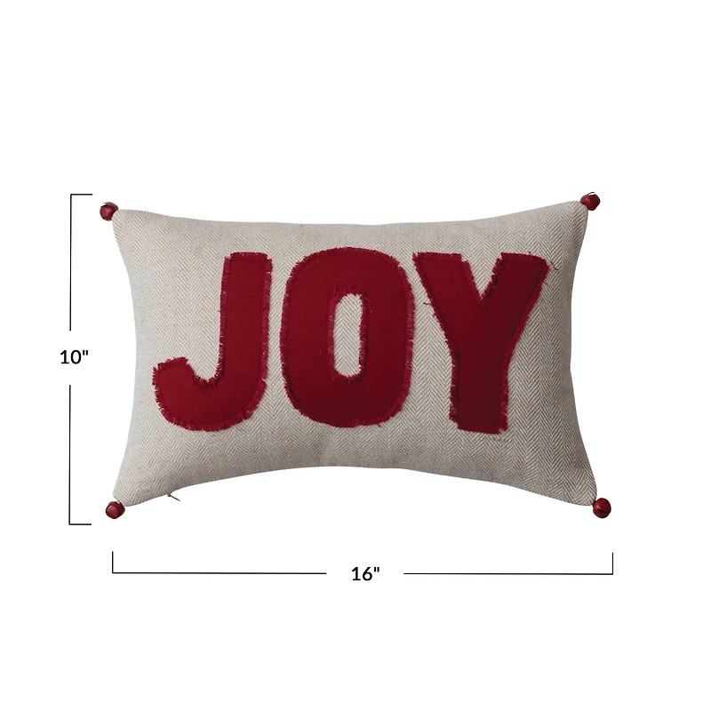 Hello Honey® 6" Red Joy Appliqué Woven Cotton Lumbar Pillow with Jingle Bells