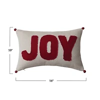 Hello Honey® 6" Red Joy Appliqué Woven Cotton Lumbar Pillow with Jingle Bells