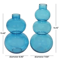Blue Round Bubble Glass Vase Set