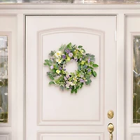 24" Purple & White Spring Daisy Floral Wreath