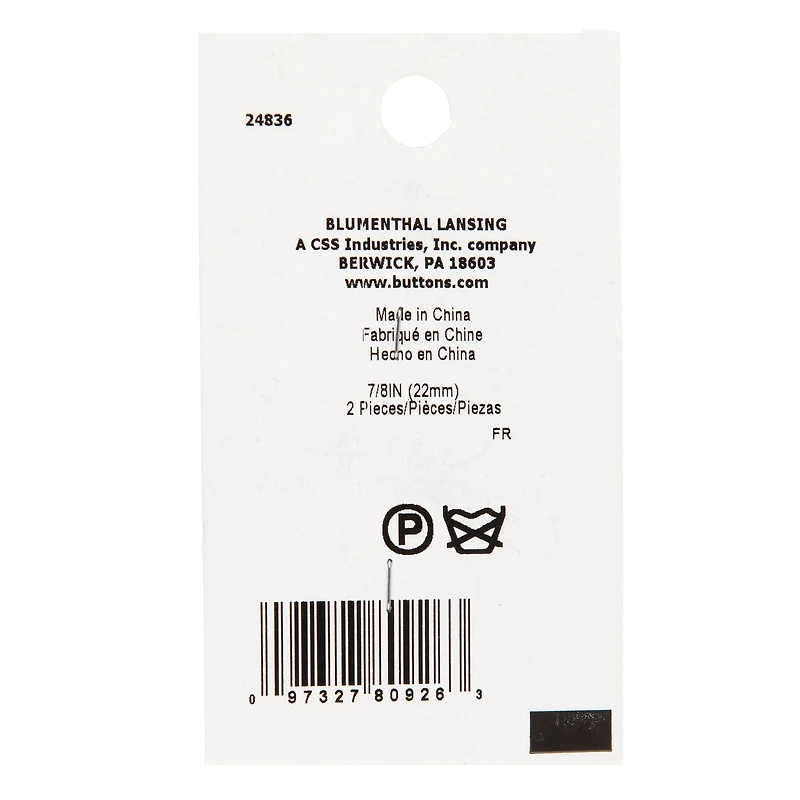 LaMode 7/8" Brushed Silver Shank Buttons, 2ct.