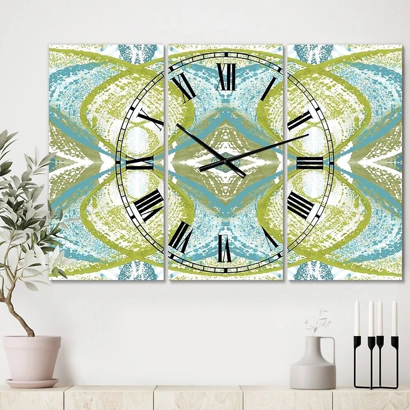 Designart Green Vision Oversized Mid-Century 3 Panel Wall Clock