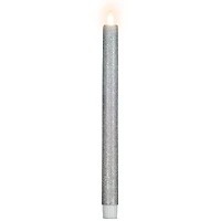 LED Flameless Flickering Taper Glittered Christmas Candles - 11" - Silver - Set 2