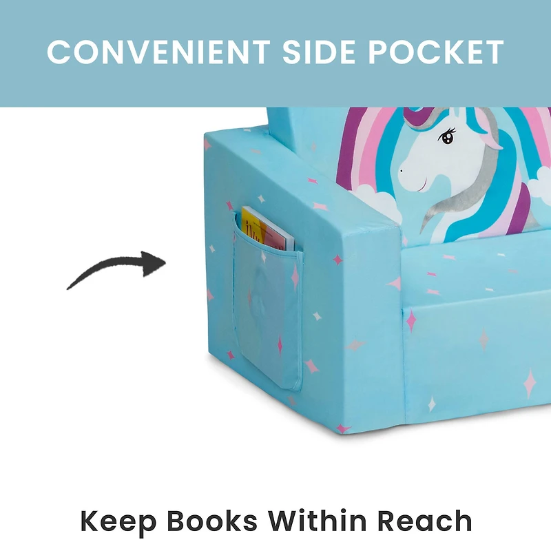 Delta Children Blue Unicorn Cozee Flip Out 2-in-1 Convertible Chair to Lounger