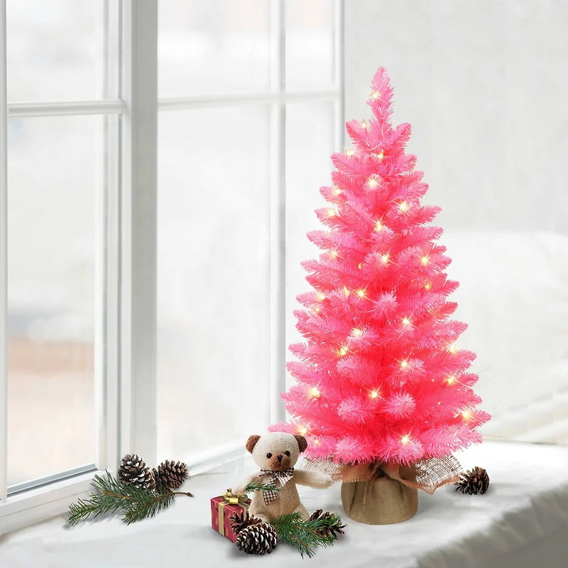 3ft. Pre-Lit Pink Artificial Christmas Tree, Clear LED Lights