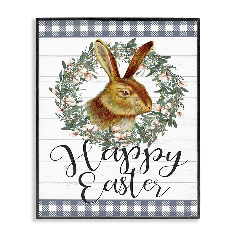 Stupell Industries Easter Bunny Wreath Phrase Framed Giclee Art