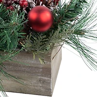 24" Pine Foliage in Wooden Box Planter